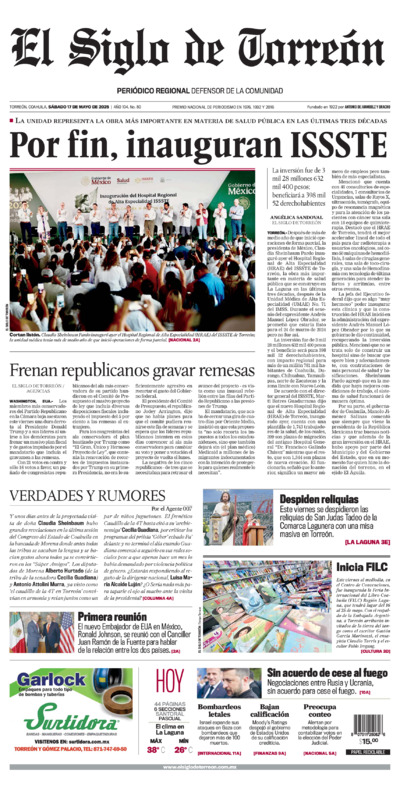 Edición impresa de El Siglo de Torreón, domingo 18 de mayo de 2025